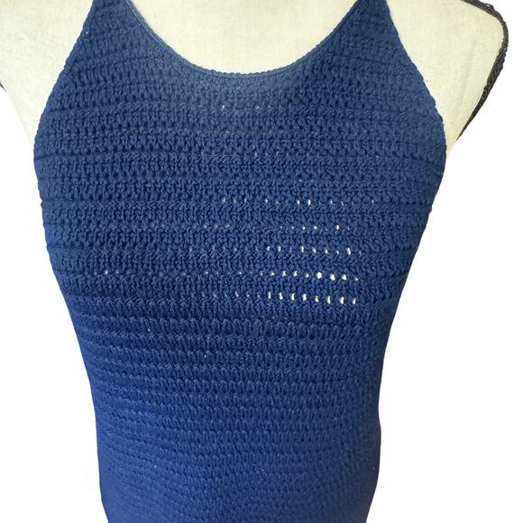 Banana Republic‎ Royal Blue Crochet Open Knit Halter Mini Dress Small Sleeveless - Picture 4 of 10
